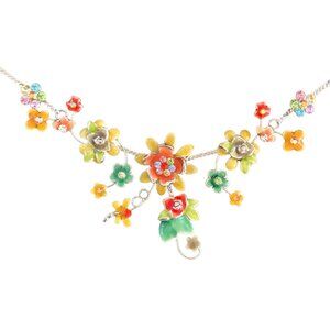 Elegant Flower Necklace with Colored Gems, Ajustable 15 to 18 inches